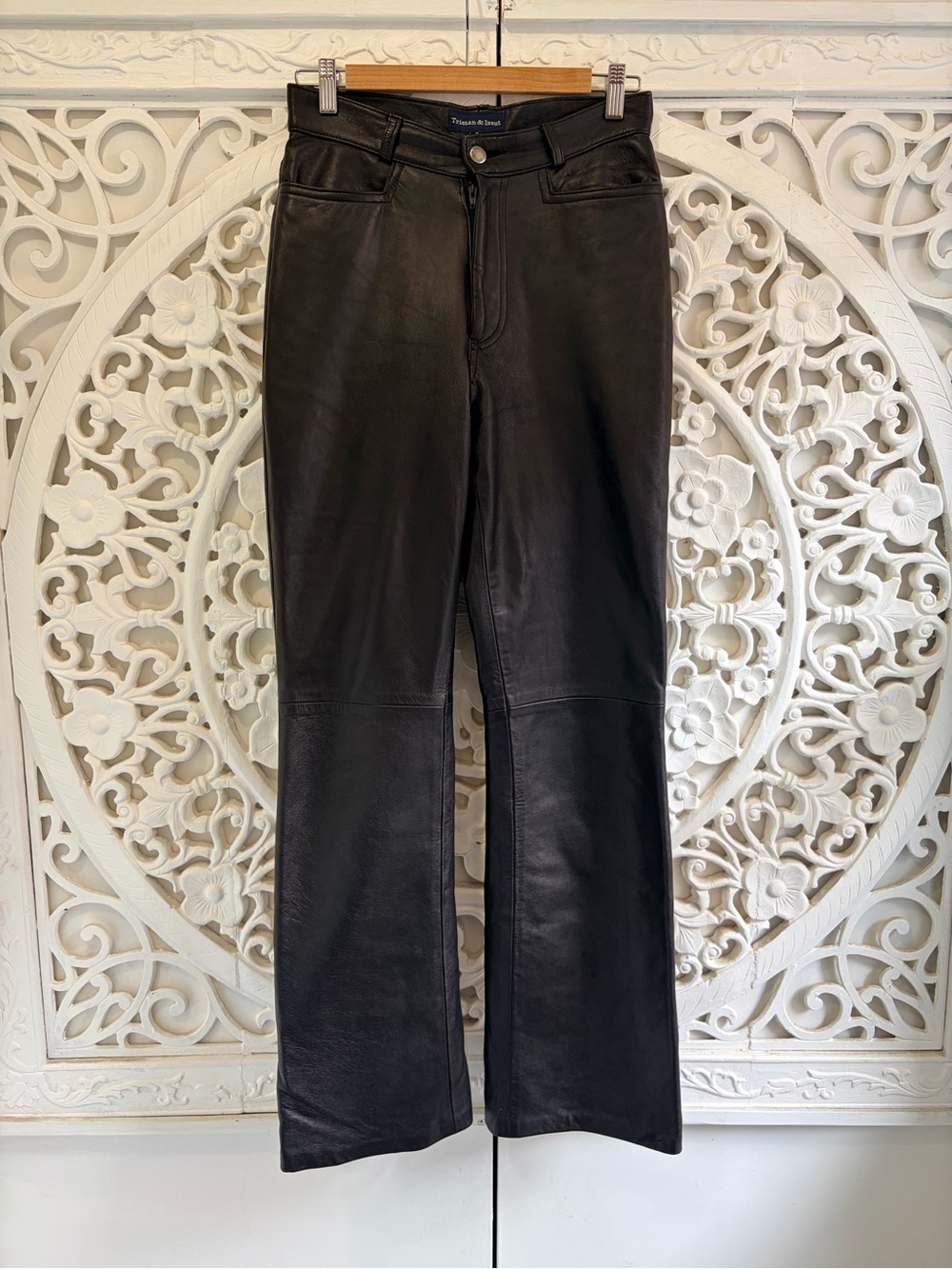 Vintage Tristan & Iseut Black Genuine Leather Pants Size 6 Made in Canada